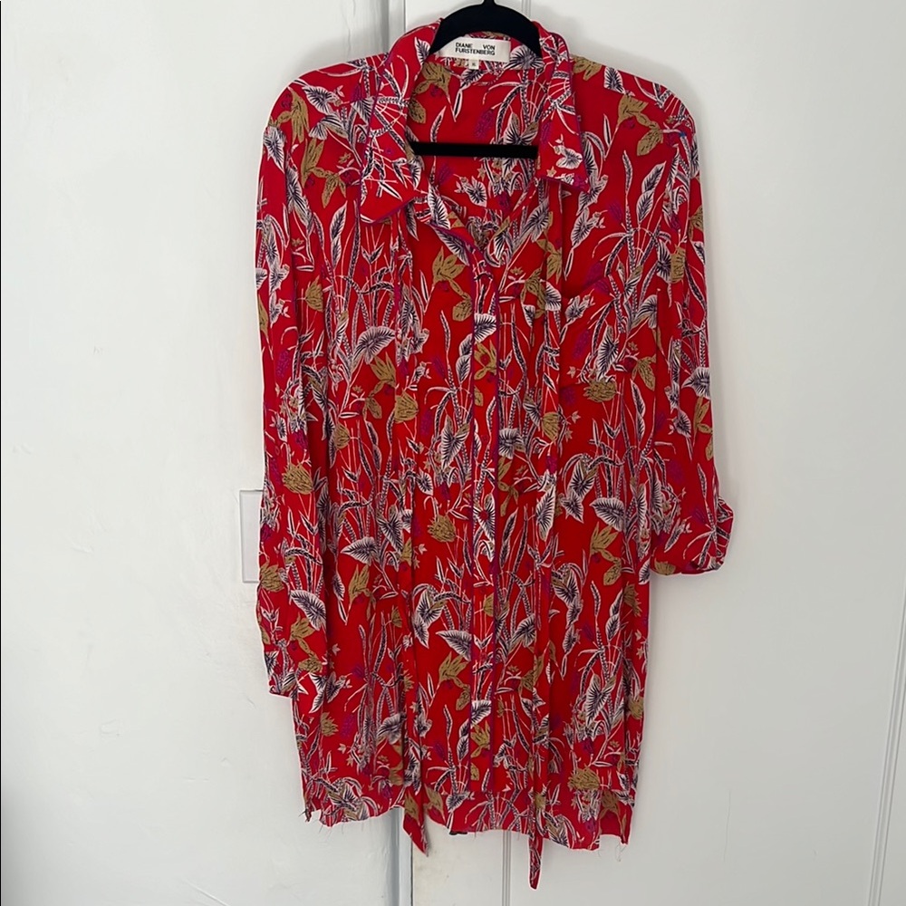 Diane Von Furstenberg Red Relaxed Button Down Tunic